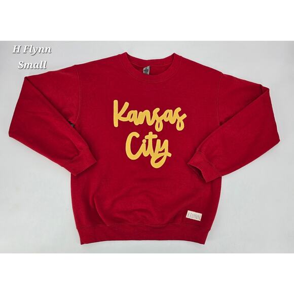 Gildan Tops - H Flynn Kansas City Script Sweatshirt S Red Yellow Embroidered Crewneck Gildan